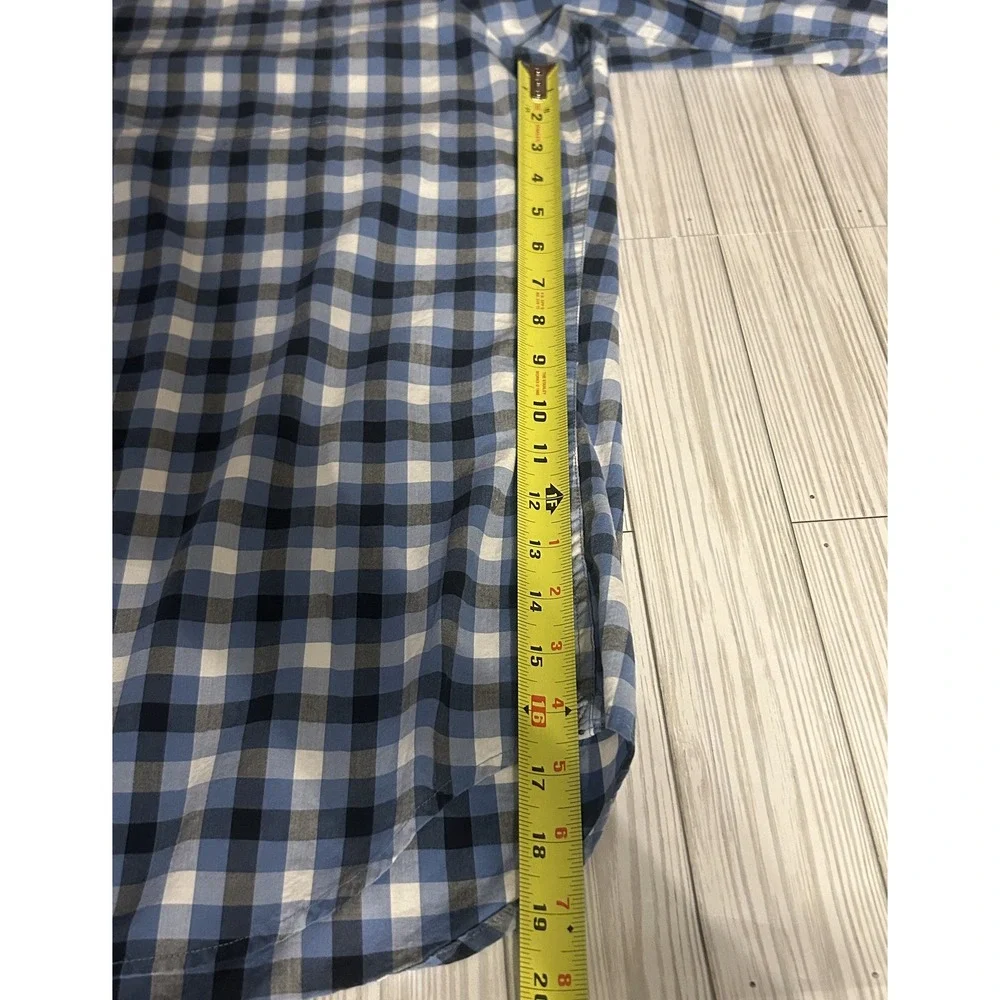 Men's Banana Republic Long Sleeve Blue Checkered dress polo collar Shirt Size XL